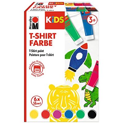 Marabu 0308000000010 Kids kleur voor T-shirt, stofverf voor het versieren van textiel, 6 x 36 ml, na bevestiging, wasbaar tot 60 °C, voor kinderen vanaf 3 jaar Marabu 0308000000010 Kids kleur voor T-shirt, stofverf voor het versieren van textiel, 6 x 36 ml, na bevestiging, wasbaar tot 60 °C, voor kinderen vanaf 3 jaar