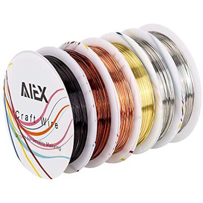 AIEX 6 rollen 26 gauge ijzerdraad metalen kabel koperen sieraden voor handwerk, kralen voor sieraden maken AIEX 6 rollen 26 gauge ijzerdraad metalen kabel koperen sieraden voor handwerk, kralen voor sieraden maken