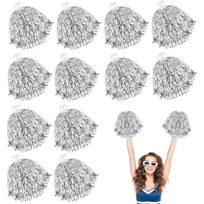LIULINY 12 stuks aluminium cheerleader pompons met ring met dubbel gat, zilver, voor balspellen, dansen, voetbalfans, juichen, kinderen en volwassenen LIULINY 12 stuks aluminium cheerleader pompons met ring met dubbel gat, zilver, voor balspellen, dansen, voetbalfans, juichen, kinderen en volwassenen
