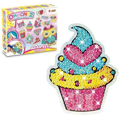 DIAMONDZ CRYSTAL PAINTING CRAZE DIAMONDZ Mega Stickerset, doe-het-zelf diamantschilderij, 12 sjablonen, diamantschilderij, voor kinderen en volwassenen DIAMONDZ CRYSTAL PAINTING CRAZE DIAMONDZ Mega Stickerset, doe-het-zelf diamantschilderij, 12 sjablonen, diamantschilderij, voor kinderen en volwassenen