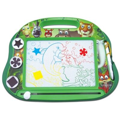 Lexibook Magische bord, meerkleurig, dieren, artistiek en creatief speelgoed voor meisjes en jongens, magnetisch, met stylus en stempel om te tekenen, groen, CRANX550 Lexibook Magische bord, meerkleurig, dieren, artistiek en creatief speelgoed voor meisjes en jongens, magnetisch, met stylus en stempel om te tekenen, groen, CRANX550
