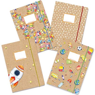 Papierdrachen Set van 4 mapjes met elastiek DIN A4 van kraftpapier 12 stuks Papierdrachen Set van 4 mapjes met elastiek DIN A4 van kraftpapier 12 stuks