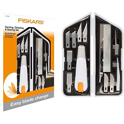Fiskars Universele snij-, graveer- en beitelset, precisiesnijder en messenset, totale lengte: 21 cm, staal/kunststof, wit/oranje, premium, 1024385 Fiskars Universele snij-, graveer- en beitelset, precisiesnijder en messenset, totale lengte: 21 cm, staal/kunststof, wit/oranje, premium, 1024385
