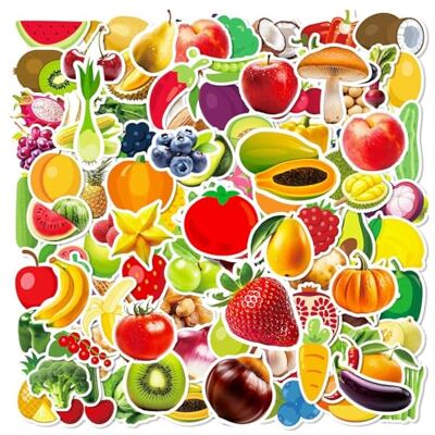 RELKLYU 100 stuks groente- en fruitstickers, waterdichte stickers, grappige stickers, kunnen albums, koffers en computers versieren. RELKLYU 100 stuks groente- en fruitstickers, waterdichte stickers, grappige stickers, kunnen albums, koffers en computers versieren.