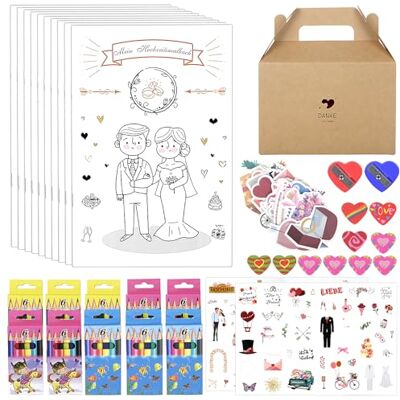 CIOXSOIO 10 stuks bruiloftskleurboeken met stickers en geschenkdoos, bruiloftsgastgeschenken CIOXSOIO 10 stuks bruiloftskleurboeken met stickers en geschenkdoos, bruiloftsgastgeschenken