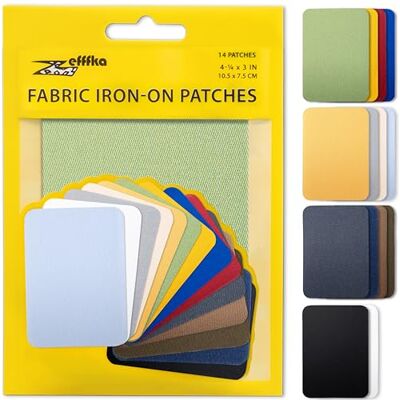 ZEFFFKA 14 stuks hoogwaardige strijkbare patches voor binnen- en buitenstof, lijm, 100% katoen, blauw, grijs, beige, bruin, geel, rood, groen, reparatieset, decoratie, afmetingen: 7,6 x 10,2 cm ZEFFFKA 14 stuks hoogwaardige strijkbare patches voor binnen- en buitenstof, lijm, 100% katoen, blauw, grijs, beige, bruin, geel, rood, groen, reparatieset, decoratie, afmetingen: 7,6 x 10,2 cm
