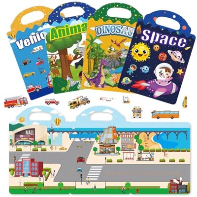 LIULINY 4 stuks herbruikbare gelatine stickers met ruimte dinosaurussen dieren vervoer voor kinderen educatief educatief speelgoed LIULINY 4 stuks herbruikbare gelatine stickers met ruimte dinosaurussen dieren vervoer voor kinderen educatief educatief speelgoed