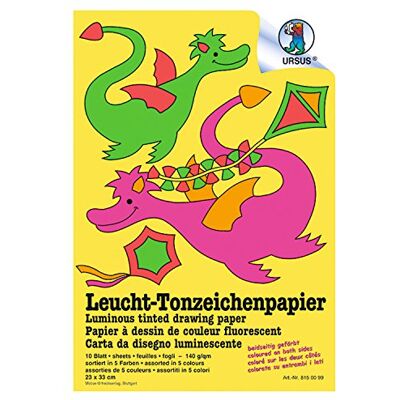Ursus Leucht 8150099 tekenpapier klei ca. 23 x 33 cm, 140 g/m², 10 vellen in 5 verschillende, aan beide zijden bedrukte neon kleuren, van verse cellulose, hoge kleurkwaliteit en lichtechtheid Ursus Leucht 8150099 tekenpapier klei ca. 23 x 33 cm, 140 g/m², 10 vellen in 5 verschillende, aan beide zijden bedrukte neon kleuren, van verse cellulose, hoge kleurkwaliteit en lichtechtheid