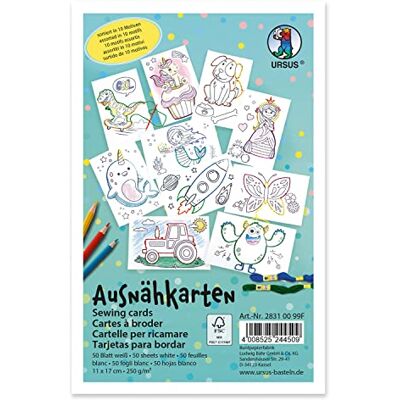 Ursus 50 stuks witte borduurkaarten met voorgedrukte motieven om te borduren en in te kleuren, ca. 11 x 17 cm, middelgroot Ursus 50 stuks witte borduurkaarten met voorgedrukte motieven om te borduren en in te kleuren, ca. 11 x 17 cm, middelgroot