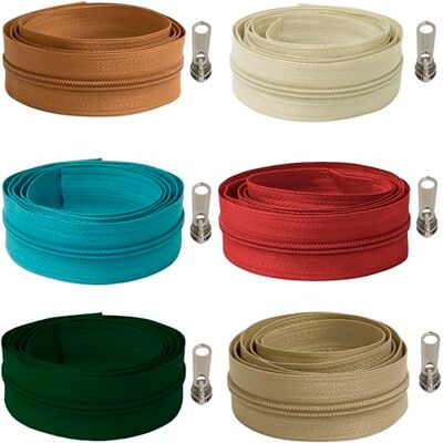 AERZETIX Set met ritssluiting spiraal 6 x 1 m nr. 5 + 18 niet-afsluitbare ritslopers nr. 5 van metaal kleur rood donkergroen donkerbeige bruin tegels lichtbeige blauw-groen AERZETIX Set met ritssluiting spiraal 6 x 1 m nr. 5 + 18 niet-afsluitbare ritslopers nr. 5 van metaal kleur rood donkergroen donkerbeige bruin tegels lichtbeige blauw-groen