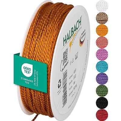 Halbach Seidenbänder Hoogwaardig zijden koord, 2 mm breed, 50 m lang, glanzend satijnen koord, voor het versieren van geschenken, donkeroranje Halbach Seidenbänder Hoogwaardig zijden koord, 2 mm breed, 50 m lang, glanzend satijnen koord, voor het versieren van geschenken, donkeroranje