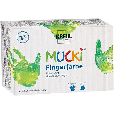 KREUL Mucki 2316 vingerverfset, 6 x 150 ml, veganistische kleur zonder parabenen, gluten en lactose, wasbaar en bruikbaar met vingers en penselen, 2316 KREUL Mucki 2316 vingerverfset, 6 x 150 ml, veganistische kleur zonder parabenen, gluten en lactose, wasbaar en bruikbaar met vingers en penselen, 2316