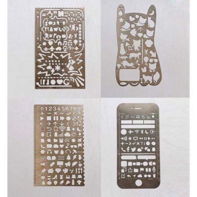 BLUGUL Sjablonen voor tekenen, roestvrij staal, liniaal, tekensjabloon, voor bullet journal, notitieboek, kaart, doe-het-zelf, scrapbooking, handwerk, basiselementen, 4 stuks BLUGUL Sjablonen voor tekenen, roestvrij staal, liniaal, tekensjabloon, voor bullet journal, notitieboek, kaart, doe-het-zelf, scrapbooking, handwerk, basiselementen, 4 stuks