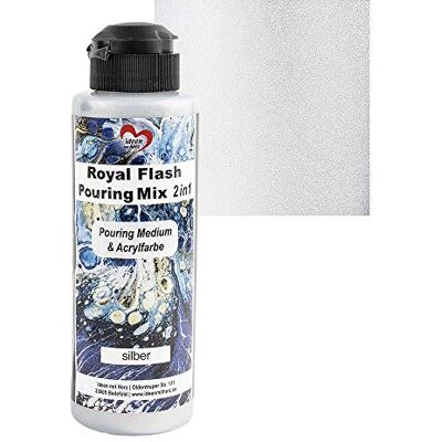 Ideen mit Herz Royal Flash Pouring Mix 2-in-1 metallic acrylverf met glittereffect, 180 ml, mengen met vloeistof, medium of siliconenolie (zilver) Ideen mit Herz Royal Flash Pouring Mix 2-in-1 metallic acrylverf met glittereffect, 180 ml, mengen met vloeistof, medium of siliconenolie (zilver)