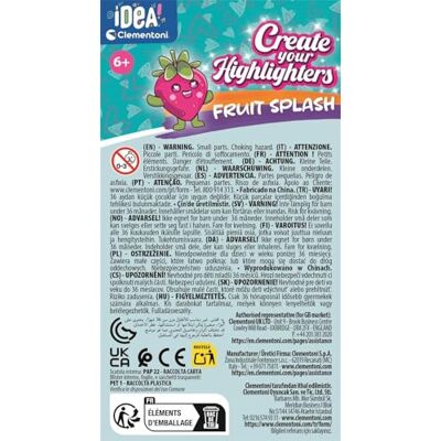 Clementoni Idea Create Your Highlighters Fruit Splash, creatieve set voor kinderen van 6 jaar en personaliseerbare markeerstiften met decoraties en fruitfiguren, 18395 Clementoni Idea Create Your Highlighters Fruit Splash, creatieve set voor kinderen van 6 jaar en personaliseerbare markeerstiften met decoraties en fruitfiguren, 18395