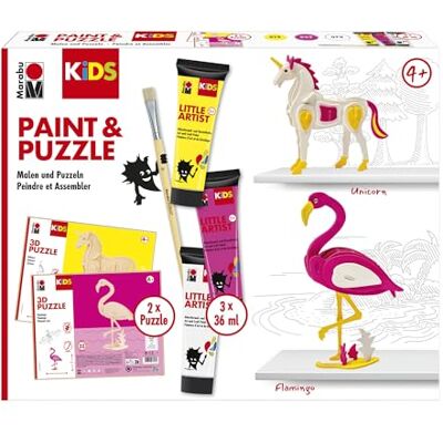 Marabu KiDS Little Artist 0305000000111 KiDS Little Artist Set flamingo & eenhoorn, kleurdoos en puzzel met 2 dierenfiguren, 3 x 36 ml kleur, veganistisch, voor kinderen vanaf Marabu KiDS Little Artist 0305000000111 KiDS Little Artist Set flamingo & eenhoorn, kleurdoos en puzzel met 2 dierenfiguren, 3 x 36 ml kleur, veganistisch, voor kinderen vanaf