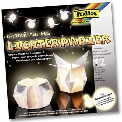 Folia Creativ Licht papier, 30 x 30 cm, 80 g, ideaal voor origami en lantaarns, wit Folia Creativ Licht papier, 30 x 30 cm, 80 g, ideaal voor origami en lantaarns, wit