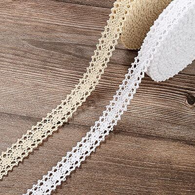 ToBeIT 26 m kanten lint van katoen, vintage kant met haken, voor naaien, handwerk, bruiloftsdecoratie (wit/beige, 26 m) ToBeIT 26 m kanten lint van katoen, vintage kant met haken, voor naaien, handwerk, bruiloftsdecoratie (wit/beige, 26 m)