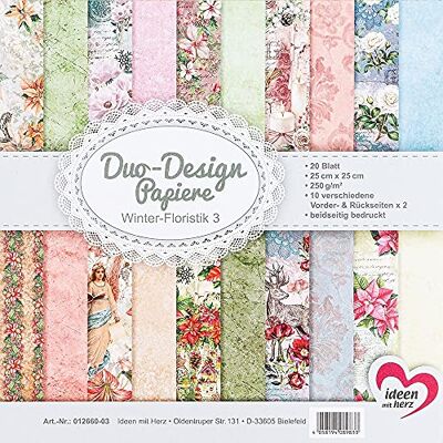 Ideen mit Herz 20 vellen Duo-Design papier, 25 x 25 cm, 250 g/m², aan beide zijden bedrukt, designpapier, ideaal voor scrapbooking, knutselen, floristische winter 3 Ideen mit Herz 20 vellen Duo-Design papier, 25 x 25 cm, 250 g/m², aan beide zijden bedrukt, designpapier, ideaal voor scrapbooking, knutselen, floristische winter 3