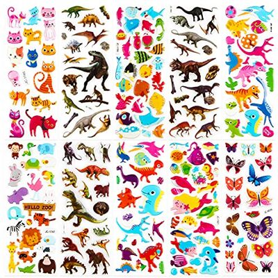 Meafeng Meafeg 3D-dierenstickers voor kinderen, 52 vellen, variëteiten, zelfklevend, meer dan 1100, inclusief dieren, vlinder, oceaanleven, dinosaurussen Meafeng Meafeg 3D-dierenstickers voor kinderen, 52 vellen, variëteiten, zelfklevend, meer dan 1100, inclusief dieren, vlinder, oceaanleven, dinosaurussen