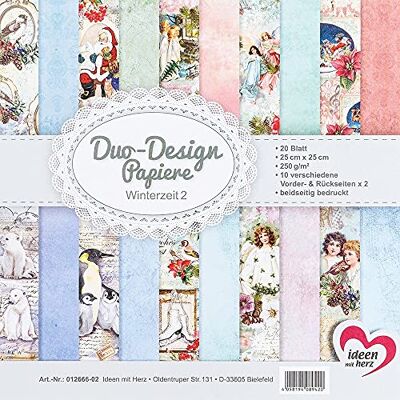 Ideen mit Herz Duo-Design 20 vellen knutselpapier, 25 x 25 cm, 250 g/m², aan beide zijden bedrukt, ideaal voor scrapbooking, knutselen, winter Ideen mit Herz Duo-Design 20 vellen knutselpapier, 25 x 25 cm, 250 g/m², aan beide zijden bedrukt, ideaal voor scrapbooking, knutselen, winter