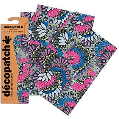 décopatch C538O – een tas met 3 vellen bedrukt papier, 30 x 40 cm, pauwenveren décopatch C538O – een tas met 3 vellen bedrukt papier, 30 x 40 cm, pauwenveren