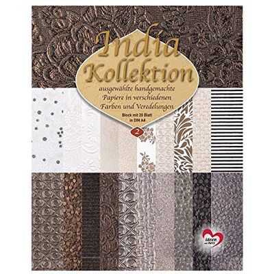 Ideen mit Herz Handgemaakt decoratief papier India collectie hoogwaardige afwerking DIN A4 blok met 20 vellen (tri 2) Ideen mit Herz Handgemaakt decoratief papier India collectie hoogwaardige afwerking DIN A4 blok met 20 vellen (tri 2)