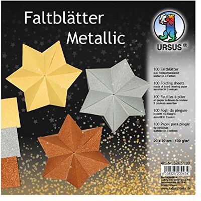 Ursus 3245199 Metallic vouwboog van tekenpapier 130 g/m², 3 kleuren, ca. 20 x 20 cm, gekleurd, hoge kleurglans en lichtbestendigheid, ideaal voor mooie vouwfiguren Ursus 3245199 Metallic vouwboog van tekenpapier 130 g/m², 3 kleuren, ca. 20 x 20 cm, gekleurd, hoge kleurglans en lichtbestendigheid, ideaal voor mooie vouwfiguren