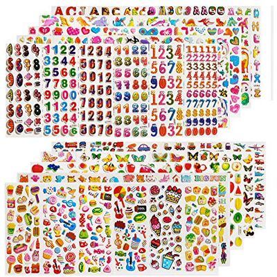 CNYMANY 60 vellen (meer dan 1800) 3D-stickers voor kinderen, 3D-stickers voor scrapbooking, bullet journal, inclusief letter, vis, voertuignummer, hart, fruit, dinosaurus CNYMANY 60 vellen (meer dan 1800) 3D-stickers voor kinderen, 3D-stickers voor scrapbooking, bullet journal, inclusief letter, vis, voertuignummer, hart, fruit, dinosaurus