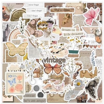 Kaderas 60 stuks vintage vinylstickers voor scrapbooking, laptop, waterfles (C) Kaderas 60 stuks vintage vinylstickers voor scrapbooking, laptop, waterfles (C)