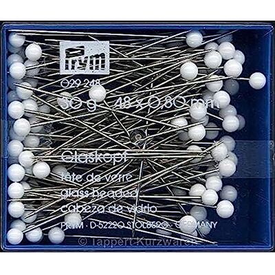 Prym Spelden met glazen kop, 0,80 x 48 mm, 30 g, kunststof doos, staal, zwart, wit, 48 x 0,8 mm Prym Spelden met glazen kop, 0,80 x 48 mm, 30 g, kunststof doos, staal, zwart, wit, 48 x 0,8 mm