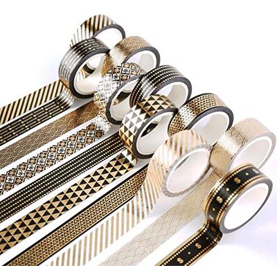 YUBBAEX Washi Tape decoratief plakband voor knutselen, bullet journal, handwerk, geschenkverpakking, scrapbooking (goudfolie 10) YUBBAEX Washi Tape decoratief plakband voor knutselen, bullet journal, handwerk, geschenkverpakking, scrapbooking (goudfolie 10)