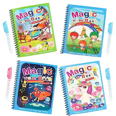 talifoca Set van 4 magische watertekenboeken voor kinderen, herbruikbaar, met 4 magische veren talifoca Set van 4 magische watertekenboeken voor kinderen, herbruikbaar, met 4 magische veren