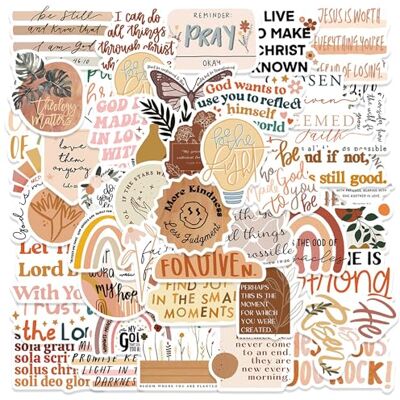 NyxSeat Set van 100 christelijke stickers, bohemien, inspirerende citaten, vinyl, bijbel, cadeaus voor krantendecoratie, bagage NyxSeat Set van 100 christelijke stickers, bohemien, inspirerende citaten, vinyl, bijbel, cadeaus voor krantendecoratie, bagage