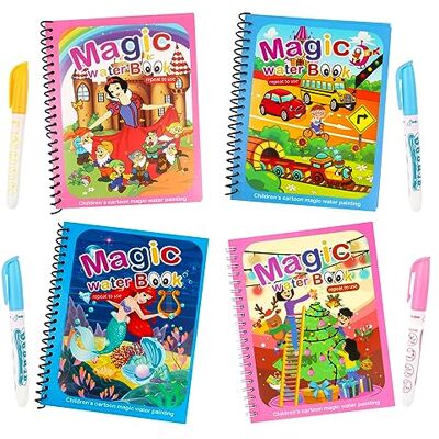 talifoca Set van 4 waterkleurboeken, voor kinderen, magisch boek met waterpen, herbruikbaar, Magic Water Book voor kinderen, jongens, meisjes, voor peuters, kerstcadeau (stijl twee) talifoca Set van 4 waterkleurboeken, voor kinderen, magisch boek met waterpen, herbruikbaar, Magic Water Book voor kinderen, jongens, meisjes, voor peuters, kerstcadeau (stijl twee)