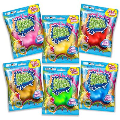 CRAZE Magic Slime Slijm voor kinderen, 6 x 75 ml, in hersluitbare zak, slijm deja gemaakt, gemakkelijk te reinigen, willekeurige kleur CRAZE Magic Slime Slijm voor kinderen, 6 x 75 ml, in hersluitbare zak, slijm deja gemaakt, gemakkelijk te reinigen, willekeurige kleur
