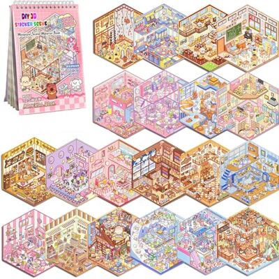 Bambebe 20 stuks 3D-stickers om zelf te monteren, verzamelboek voor volwassenen, stressvermindering, creëer je eigen miniatuurhuis, schattig, cartoon, dier, isometrische scène Bambebe 20 stuks 3D-stickers om zelf te monteren, verzamelboek voor volwassenen, stressvermindering, creëer je eigen miniatuurhuis, schattig, cartoon, dier, isometrische scène