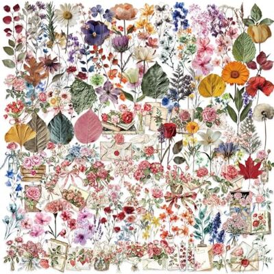AOMZKOL 150 stuks transparante PET-bloemenstickers voor fotoalbum, dagboek, laptop, cadeau, 150 stijlen bloemenstickers AOMZKOL 150 stuks transparante PET-bloemenstickers voor fotoalbum, dagboek, laptop, cadeau, 150 stijlen bloemenstickers