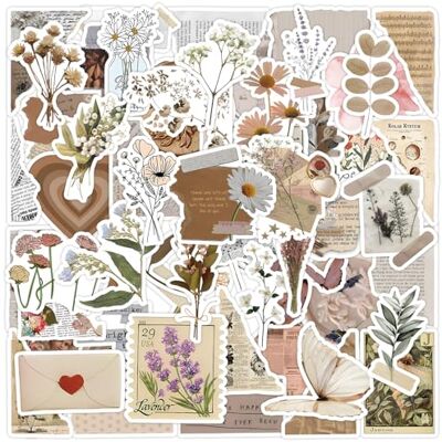 Kaderas 60 stuks vintage vinylstickers voor scrapbooking, laptop, waterfles (D) Kaderas 60 stuks vintage vinylstickers voor scrapbooking, laptop, waterfles (D)