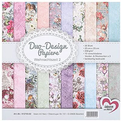 Ideen mit Herz 20 vellen Duo-Design papier, knutselpapier, 25 x 25 cm, 250 g/m², aan beide zijden bedrukt, designpapier, ideaal voor scrapbooking, knutselen, kerst 02 Ideen mit Herz 20 vellen Duo-Design papier, knutselpapier, 25 x 25 cm, 250 g/m², aan beide zijden bedrukt, designpapier, ideaal voor scrapbooking, knutselen, kerst 02