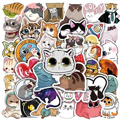 FOCRI Schattige kattenstickers, 50 stuks, waterdichte vinylstickers voor waterflessen, laptop, scrapbooking, Kawaii, kittens, dieren, cadeaus voor volwassenen FOCRI Schattige kattenstickers, 50 stuks, waterdichte vinylstickers voor waterflessen, laptop, scrapbooking, Kawaii, kittens, dieren, cadeaus voor volwassenen