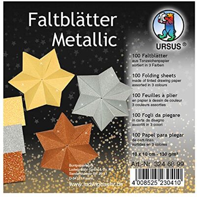 Ursus 3246899 100 vellen metallic tekenpapier 130 g/m² 3 kleuren ca. 10 x 10 cm gekleurd in massa hoge glans en lichtechtheid ideaal voor Ursus 3246899 100 vellen metallic tekenpapier 130 g/m² 3 kleuren ca. 10 x 10 cm gekleurd in massa hoge glans en lichtechtheid ideaal voor