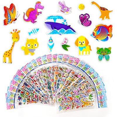 Vicloon 3D-stickers voor kinderen, 600+ kinderstickers, 28 verschillende vellen om geschenken te belonen, scrapbooking, dinosaurus, vis, vlinder, beer, panda, konijn en Vicloon 3D-stickers voor kinderen, 600+ kinderstickers, 28 verschillende vellen om geschenken te belonen, scrapbooking, dinosaurus, vis, vlinder, beer, panda, konijn en