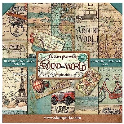 Stamperia Dubbelzijdig plakblok, 10 vellen, 30,5 x 30,5 cm, Around The World, meerkleurig, 5 cm Stamperia Dubbelzijdig plakblok, 10 vellen, 30,5 x 30,5 cm, Around The World, meerkleurig, 5 cm