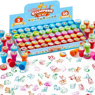 JOYIN 50 stuks dierenstempels voor kinderen, zelfkleurende stempels voor kinderen, dierenstempelset (5 gemengde kleuren, 50 verschillende motieven, vulling van zakjes JOYIN 50 stuks dierenstempels voor kinderen, zelfkleurende stempels voor kinderen, dierenstempelset (5 gemengde kleuren, 50 verschillende motieven, vulling van zakjes