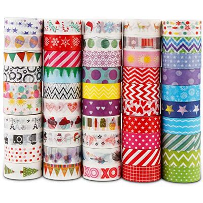 Vegena Washi 50 rollen decoratieve papieren tape voor scrapbooking, handwerk, bullet journal, planner, geschenkverpakking, vakantiedecoratie Vegena Washi 50 rollen decoratieve papieren tape voor scrapbooking, handwerk, bullet journal, planner, geschenkverpakking, vakantiedecoratie