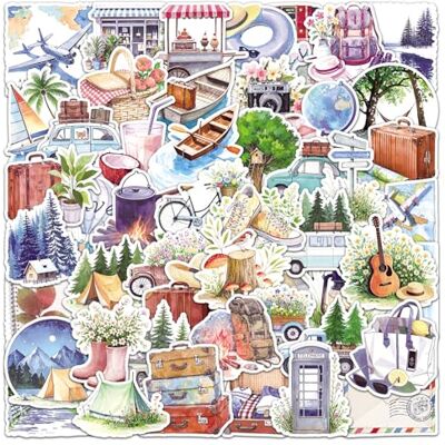 Kaderas 50 stuks reisstickers voor scrapbooking, fotoalbum, dagboek, kofferaccessoires, laptop, notitieboek, telefoonhoes Kaderas 50 stuks reisstickers voor scrapbooking, fotoalbum, dagboek, kofferaccessoires, laptop, notitieboek, telefoonhoes