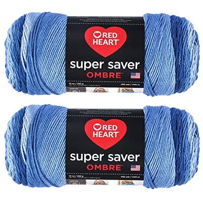 Red Heart 2 x 283 g Super Saver Jumbo Acryl Medium gekamd garen nr. 4-440 m breien/haken (echt ombre blauw) Red Heart 2 x 283 g Super Saver Jumbo Acryl Medium gekamd garen nr. 4-440 m breien/haken (echt ombre blauw)
