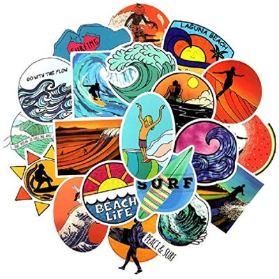 SetProducts ️ Topstickers! ️ Set van 50 Surfstickers, HD-stickers, surfen, cool, strand, strand, bomb, bodyboard, stickers voor decoratie, scrapbooking, muren, koffers SetProducts ️ Topstickers! ️ Set van 50 Surfstickers, HD-stickers, surfen, cool, strand, strand, bomb, bodyboard, stickers voor decoratie, scrapbooking, muren, koffers