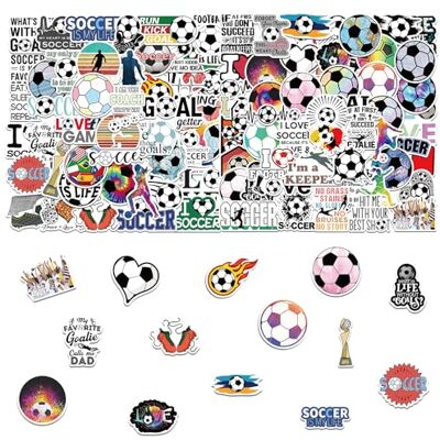 MEMOFYND 100 stuks voetbalstickers en schrijfwaren knutseldecoratie, waterdicht, schattig, voor waterflessen, notitieboeken MEMOFYND 100 stuks voetbalstickers en schrijfwaren knutseldecoratie, waterdicht, schattig, voor waterflessen, notitieboeken